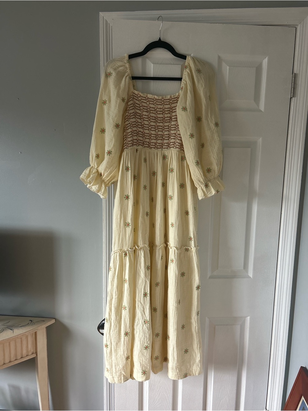 Smocked Square-Neck Maxi Dress in Pale Yellow (no size tag but has S/M fit)
